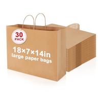 Maitys 30 Pcs Large Paper Gift Bags with Handle Bulk 18x14x7 Inch Kraft Bags for Business, Merchandise, Gifts, Shopping, Retail Stores, Birthday Party Brown Color for Multiple Uses