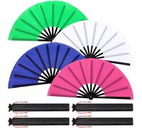 Maitys 4 Packs Large Clap Fans for Line Dancing Large Chinese Folding Hand Fans for Men and Women, Festival, Tai Ji, Kungfu, Martial Art, Gifts (White,Blue,Green and Rose Red)
