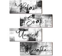Maitys 4 Pcs Bathroom Wall Decor 10 x 4 Inch Bathroom Wall Art Contemporary Wood Bathroom Pictures for Wall Soak Unwind Relax Wall Sign Spa Rustic Vintage Farmhouse Wall Pediments (Black and White)