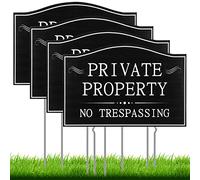 Maitys 4 Pcs Private Property No Trespassing Signs with 15 Metal Stakes 11.8 x 7.9 Inch Waterproof Warning No Trespassing Private Property Signs for Garden Lawn Yard Indoor Outdoor Use