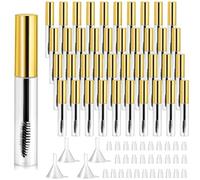 Maitys 40 Pcs 10 ml Empty Mascara Tubes with Eyelash Wand, Refillable Mascara Bottles and Funnels, Eyelash Serum Container for Castor Oil, DIY Cosmetics, Travel and Sample Size Packaging, Golden