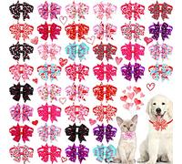 Maitys 40 Pcs Valentine's Day Dog Bows Ties Heart Adjustable Pink Red Basic Collars Necktie for Dogs Cat Puppy Kitten Neck Accessories for Festival Holiday Party Grooming Salon
