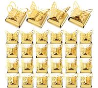 Maitys 50 Pcs Metallic Laser Butterfly Party Favor Boxes Mini Bridal Baby Shower Candy Treat Box Paper Goodie Gift Bag Present Wrap Decor for Wedding Baptism Birthday Tea Party Favor Bulk(Gold)