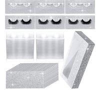 Maitys 50 Sets Empty Eyelash Case Set, Include 50 Empty Eyelash Box Lash Box Packaging Eyelash Storage Box, 50 Eyelash Box Tray False Eyelash Storage Box Tray, 50 Internal Background Paper (Silver)