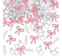 Maitys 500 Pcs Wedding Table Confetti Glitter Pink Coquette Bow Diamond Ring Champagne Glass Confetti She's Tying The Knot Bachelorette Party Decor for Wedding Bridal Shower Table Decorations