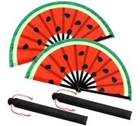 Maitys Large Folding Hand Rave Fans for Line Dancing Large Chinese Handheld Tai Ji Fans for Men and Women, Kungfu, Martial Art, Gifts, Music Festival Party(Watermelon Color,2 Pack)