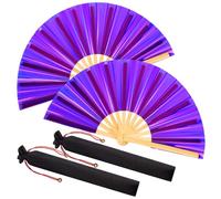 Maitys Large Rave Fan Clap Fans for Line Dancing Large Holographic Folding Hand Fans for Men and Women, Festival, Tai Ji, Kungfu, Martial Art, Gifts, Party, Laser Bright Purple