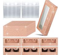 Maitys Stylish 50-Pack Empty Eyelash Case Set, Gold & Transparent, 4.53 x 2.05 x 0.63 Inch, Storage Box & Tray, Make-Up & Beauty Salon