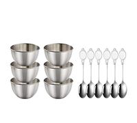 maiwalk Gold Stainless Steel Dipping Bowls with Spoons Round Seasoning Small Sauce Cups Dip Ice Cream Dessert Serving Dishes for Cereal Salad Appetizer 3.35 inch 6 and Set, Silver
