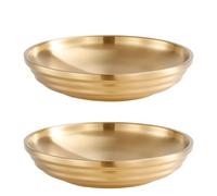 maiwalk Stainless Steel Dinner Plates Double-Layer Round Dessert Appetizer Serving Plate Metal Dishes for Camping BBQ Steak Salad Snack Set of 2 (Gold, 23CM)