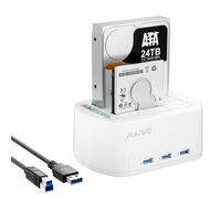 MAIWO Dual Bay Hard Drive Docking Station with Offline Clone for 2.5 3.5 Inch SATA HDD SSD, 3X USB 3.0 Hub Extension, 48TB Capacity, External Hard Drive Duplicator Cloner, White