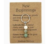 MAIXIANGGUOJI Crystal Keyring, Moonstone Good Luck Keychain Gift, Crystal Keychain New Beginnings Encouragement Women Gifts with Card for Family Friends (White+Grey+Green, 1 Pcs)