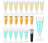 MAIXINNEW 20 Pcs Champagne Glasses Plastic Reusable 150ml, Sturdy Plastic Champagne Flutes, Wine Glasses Reusable with Wine Stopper Vacuum for Party, Wedding