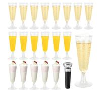 MAIXINNEW 20 Pcs Champagne Glasses Plastic Reusable 150ml, Sturdy Plastic Champagne Flutes, Wine Glasses Reusable with Wine Stopper Vacuum for Party, Wedding