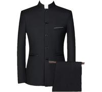 Maiyifu-GJ Men 2 Pieces Chinese Tunic Suit Mandarin Collar Blazer Set Button Jacket Pant Set Traditional Uniform Groom Dress