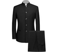 Maiyifu-GJ Men 2 Pieces Chinese Tunic Suit Mandarin Collar Blazer Set Button Jacket Pant Set Traditional Uniform Groom Dress