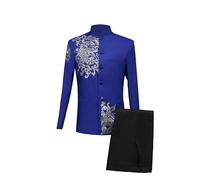 Maiyifu-GJ Men 2 Pieces Chinese Tunic Suit Mandarin Collar Blazer Set Button Jacket Pant Set Traditional Uniform Groom Dress