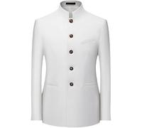 Maiyifu-GJ Men 2 Pieces Chinese Tunic Suit Mandarin Collar Blazer Set Button Jacket Pant Set Traditional Uniform Groom Dress, Whitea2, 7X-Large