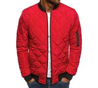 Maiyifu-GJ Men Diamond Quilted Bomber Jacket Lightweight Softshell Flight Jackets Windbreaker Varsity Slim Fit Full Zip Coat, Red, XXL