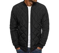 Maiyifu-GJ Men Diamond Quilted Bomber Jacket Lightweight Softshell Flight Jackets Windbreaker Varsity Slim Fit Full Zip Coat, Black, L
