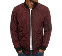 Maiyifu-GJ Men Diamond Quilted Bomber Jacket Lightweight Softshell Flight Jackets Windbreaker Varsity Slim Fit Full Zip Coat, Dark Red, M
