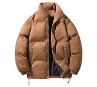 Maiyifu-GJ Men Winter Warm Puffer Jacket Zip Up Stand Collar Long Sleeve Puffer Jackets Loose Thickened Cotton Coat, Brown, 3XL