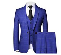 Maiyifu-GJ Men's 3 Piece Plaid Suit Check Single Breasted One Button Blazer Set Vintage Formal Dress Party Jacket Vest Pants (Blue,Medium)