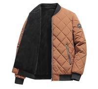 Maiyifu-GJ Men's Casual Sherpa Lined Flight Bomber Jacket Diamond Quilted Zip Up Coat Windbreaker, Orange4, Medium