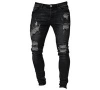 Maiyifu-GJ Men's Distressed Moto Biker Jeans Ripped Punk Gothic Zipper Denim Pants Hip hop Tapered Leg Slim Fit Jean, Blacka2, X-Large