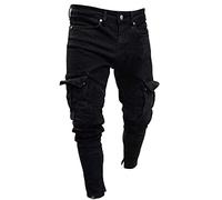 Maiyifu-GJ Men's Distressed Moto Biker Jeans Ripped Punk Gothic Zipper Denim Pants Hip hop Tapered Leg Slim Fit Jean, Black-a1, Medium