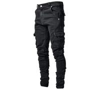 Maiyifu-GJ Men's Distressed Moto Biker Jeans Ripped Punk Gothic Zipper Denim Pants Hip hop Tapered Leg Slim Fit Jean, Blacka3, Small