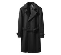 Maiyifu-GJ Men's Double Breasted Overcoat With Belt Long Slim Fit Warm Overcoat Classic Wool Blend Winter Pea Coat, Black, 7X-Large
