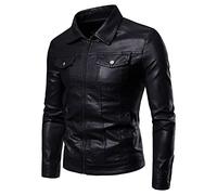 Maiyifu-GJ Men's Lapel Faux Leather Jacket Casual Vintage Pu Leather Jackets Lightweight Zip Up Biker Motorcycle Coat, Black, 5X-Large