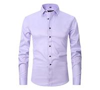 Maiyifu-GJ Men's Long Sleeve Button Down Shirts Solid Color Lightweight Slim Fit Shirts Classic Stylish Business Dress Shirt, Light Purple, 40