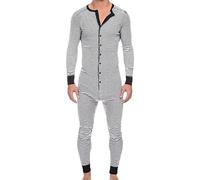 Maiyifu-GJ Men's Long Sleeve Pajamas Striped Ultra Soft Thermal Union Suit One Piece Slim Fit Button Down Jumpsuit Sleepwear (White,X-Large)