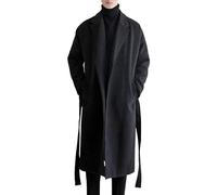 Maiyifu-GJ Mens Long Trench Coat Single Breasted Notched Lapel Peacoat Casual Windproof Overcoat wih Pockets, Black, Large
