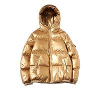 Maiyifu-GJ Men's Metallic Hooded Puffer Jacket Winter Warm Down Jackets Full Zip Alternative Quilted Padded Coat, Golden, Medium
