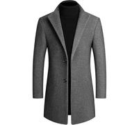 Maiyifu-GJ Men's Mid-Length Trench Coat Notch Lapel 2 Buttons Business Overcoat Single Breasted Wool Blend Top Pea Coats, Grey 01, L