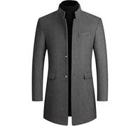 Maiyifu-GJ Men's Mid-Length Trench Coat Notch Lapel 2 Buttons Business Overcoat Single Breasted Wool Blend Top Pea Coats, Gray02, L