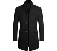 Maiyifu-GJ Men's Mid-Length Trench Coat Notch Lapel 2 Buttons Business Overcoat Single Breasted Wool Blend Top Pea Coats, Black02, L
