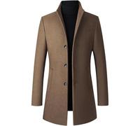 Maiyifu-GJ Men's Mid-Length Trench Coat Notch Lapel 2 Buttons Business Overcoat Single Breasted Wool Blend Top Pea Coats, Coffeea1, L