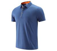 Maiyifu-GJ Men's Modern Casual Office T-Shirts Fast-Drying Airy Tees Workout Collared Button POLO Shirts (Blue,X-Large)