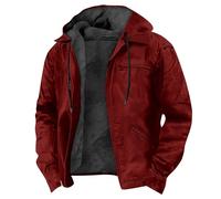Maiyifu-GJ Men's Plus Size Winter Jacket Vintage Thick Fleece Lined Jacket Sherpa Lined Warm Thermal Hooded Casual Coat, Darkred, 8X-Large