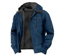 Maiyifu-GJ Men's Plus Size Winter Jacket Vintage Thick Fleece Lined Jacket Sherpa Lined Warm Thermal Hooded Casual Coat, Navy, 7X-Large