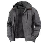 Maiyifu-GJ Men's Plus Size Winter Jacket Vintage Thick Fleece Lined Jacket Sherpa Lined Warm Thermal Hooded Casual Coat, Grey, 8X-Large