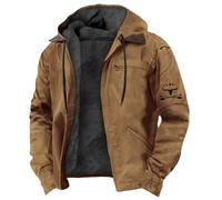 Maiyifu-GJ Men's Plus Size Winter Jacket Vintage Thick Fleece Lined Jacket Sherpa Lined Warm Thermal Hooded Casual Coat, Brown, XX-L