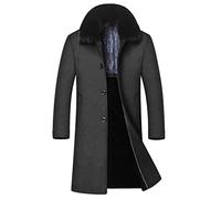 Maiyifu-GJ Men's Removable Fur Collar Trench Coat Single Breasted Wool Blend Top Coats Lapel Mid-Length Business Overcoat, Grey, 3XL
