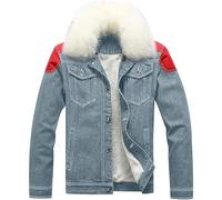 Maiyifu-GJ Men's Sherpa Lined Distressed Denim Jacket Casual Faux Fur Collar Fleece Coat Winter Jeans Trucker Jacket, Lightbluea2, 6XL