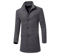Maiyifu-GJ Men's Single Breasted Trench Coat Winter Slim Fit Business Long Pea Coats Casual Wool Blend Overcoat Jacket, Grey, M
