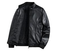 Maiyifu-GJ Men's Stand Collar Leather Jacket Lightweight Faux Leather Motorcycle Jackets Casual Slim Fit Zip Up Biker Coat, Black, 8XL